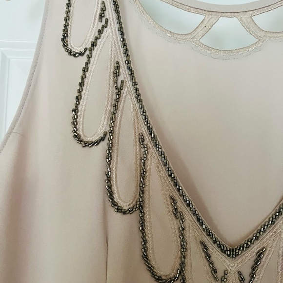 Champagne sleeveless dress with embellishments (no size on it, fits like a med) - Picture 3 of 4